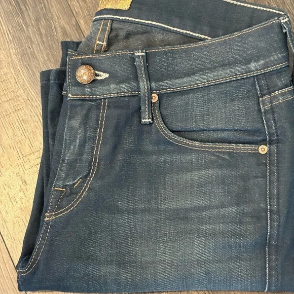 MOTHER The Vamp Gift Wrapped Dark Blue Cropped Jeans ankle slits - Picture 2 of 11